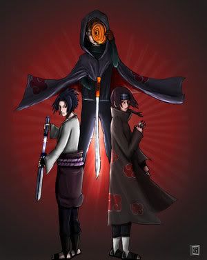 sasuke, tobi, and itachi
