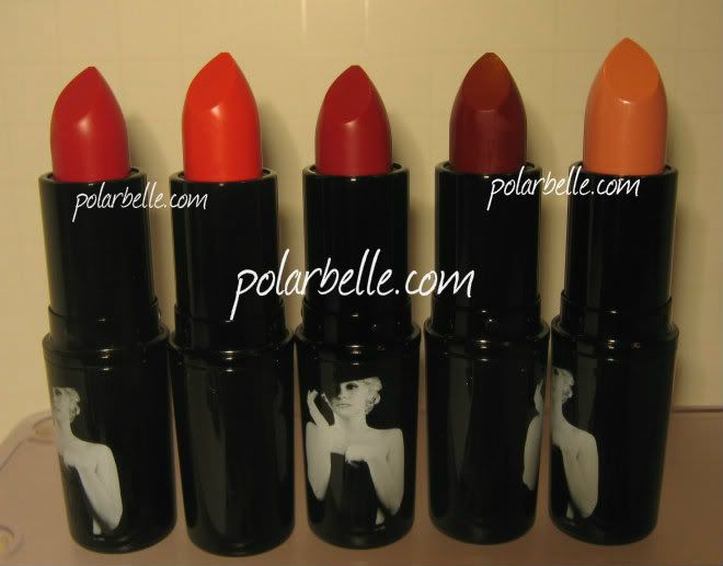 Mac, Mac Cosmetics, Marilyn Monroe, lipsticks, Love Goddess, Scarlet Ibis, Charmed I'm Sure, Deeply Adored, Pure Zen