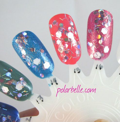 Seche Collage Overlay swatches, nail polish, glitter top coat