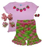Strawberry Fields Farmer's Market collab shorties, play food, hairbows, candle & shirt