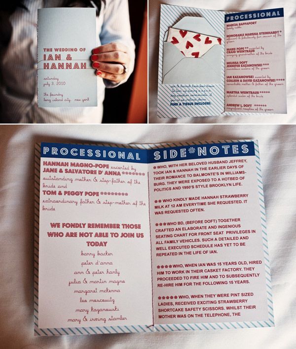 red and blue DIY wedding programs