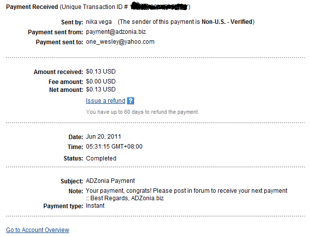 Paypal Payment Proof