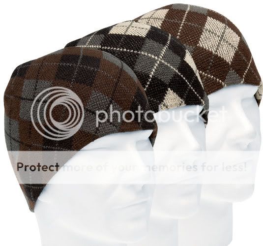 NEW BEANIE,SKULL, HAT, ARGYLE BROWN BLACK GREY ONE SIZE  