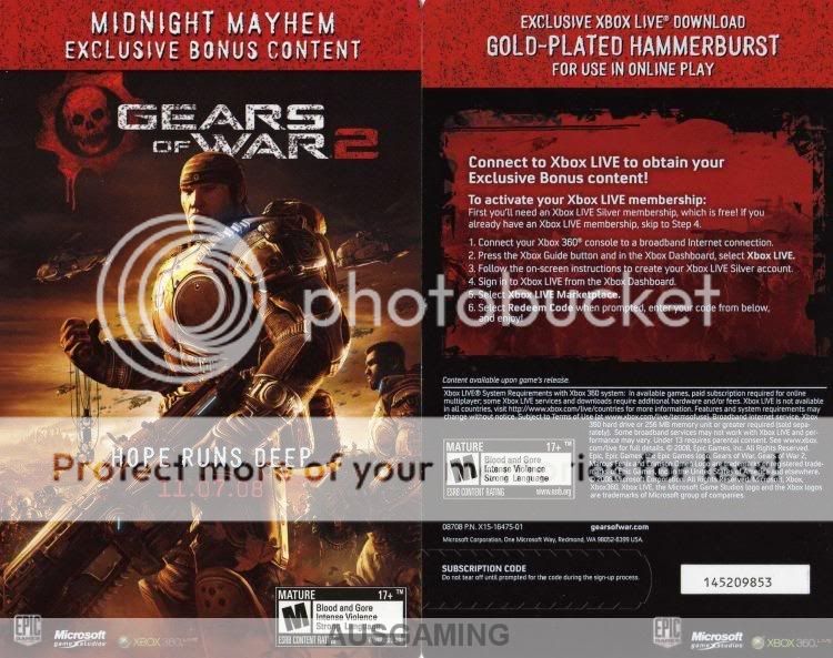 Gold Plated Hammerburst Code for Gears of War 2 Golden  